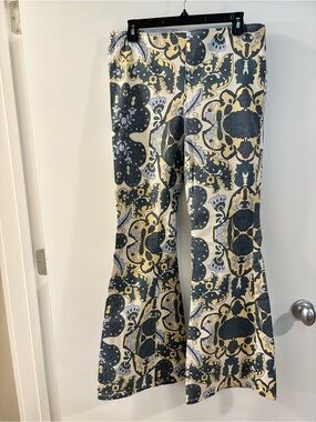 Free People Flared Pants in Yellow, Navy & Cream